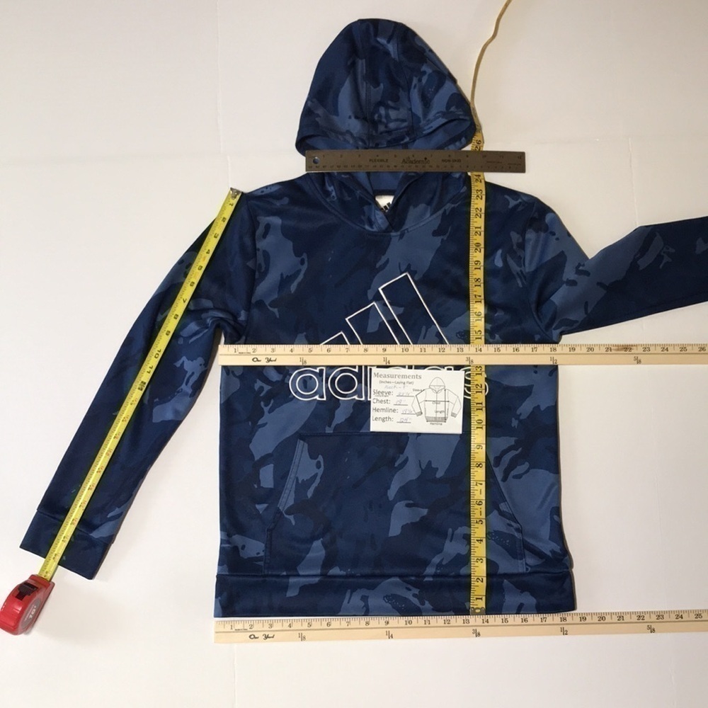 ADIDAS Kid’s Blue Camo Long Sleeve Hoodie—Sz Large 14/16 - Picture 16 of 17